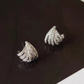 Platinum-coloured geometric zircon earrings with clean line design and electroplated finish