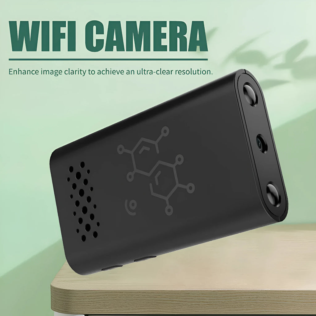 Black indoor WiFi security camera with 1080p HD definition for home monitoring