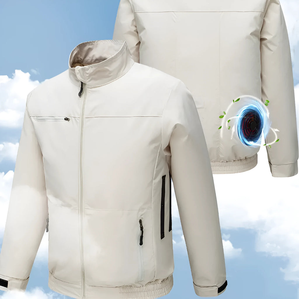Men's black summer work jacket with multiple ventilation holes on the front, designed for outdoor cooling.