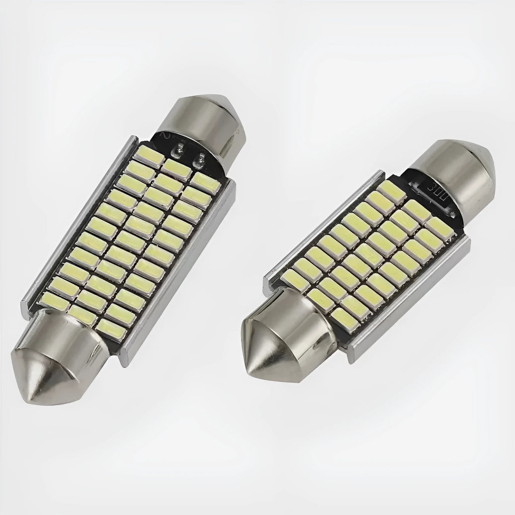 White aluminium double-tip car roof light for licence plate and interior illumination.