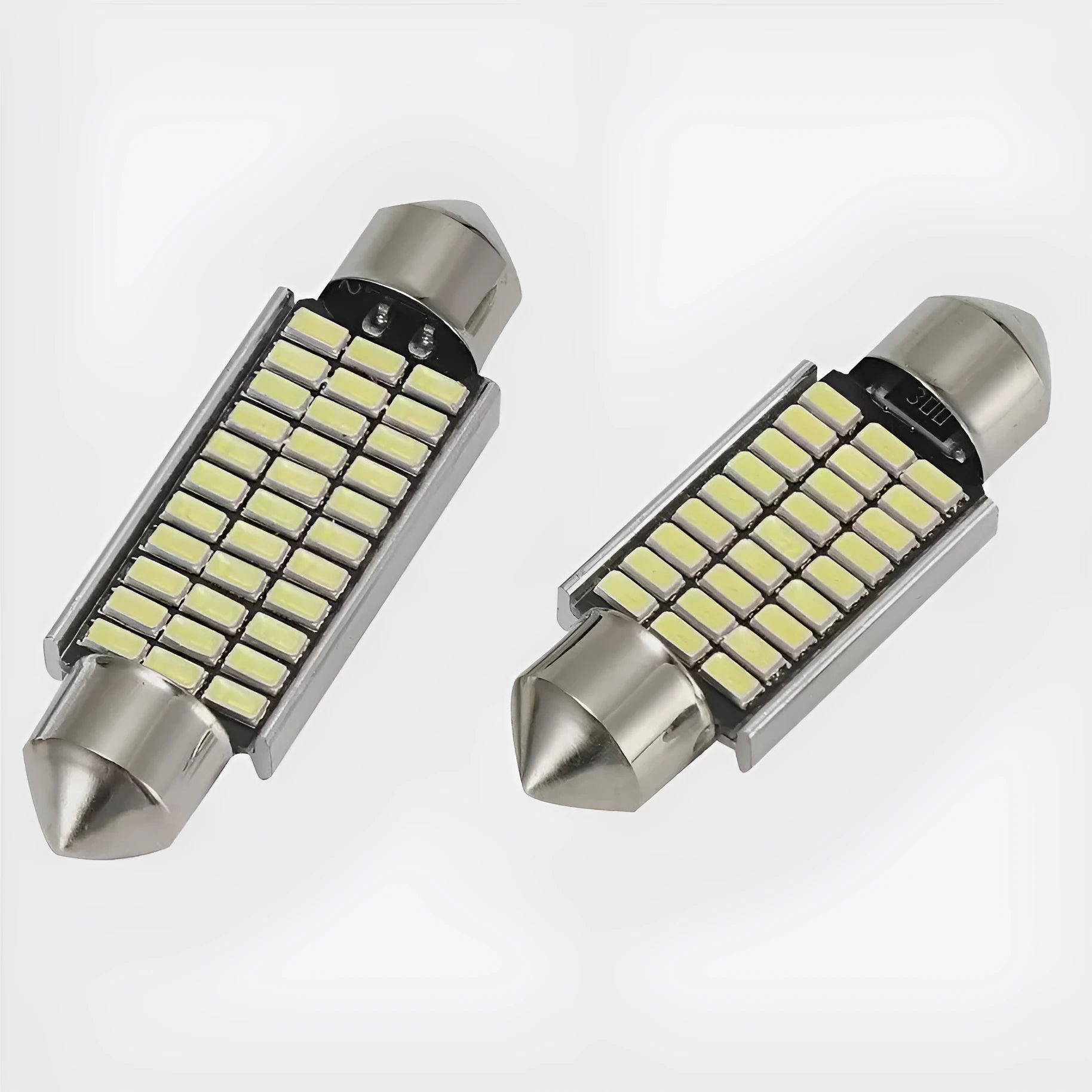 White aluminium double-tip car roof light for licence plate and interior illumination.