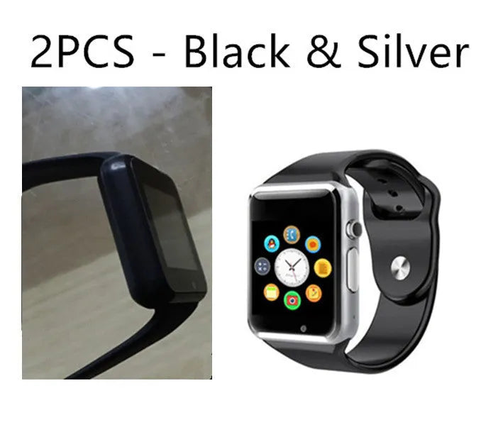 A1 Smart Watch in various colours with 1.54-inch screen, GSM SIM slot, and camera for Android phones.