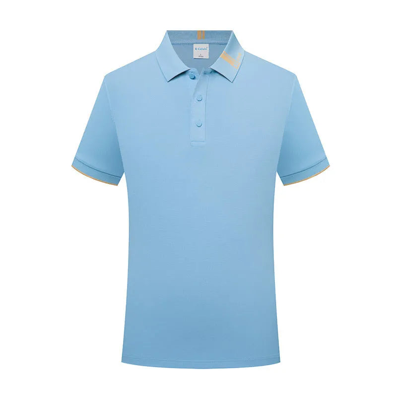 Cotton blend short sleeve lapel polo shirt in light purple with loose cut