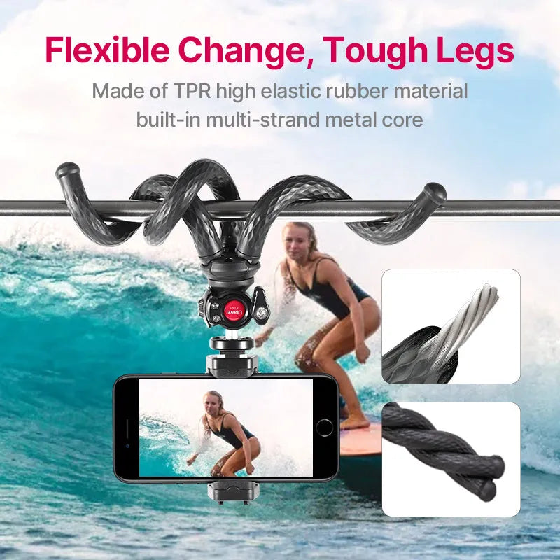 Black FT-01 octopus phone tripod with aluminium legs and clip for mobile devices