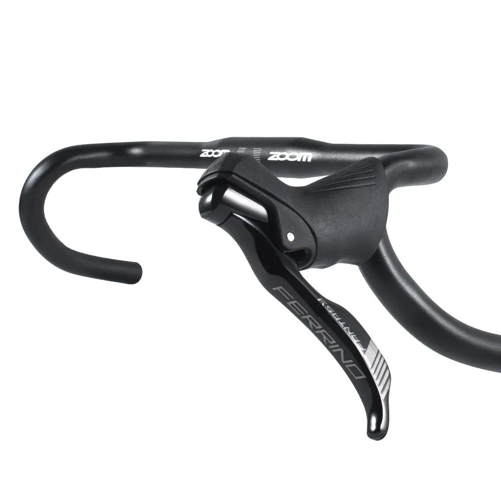 Black aluminium alloy bent handlebar for road bikes with 420mm width and 31.8mm clamp