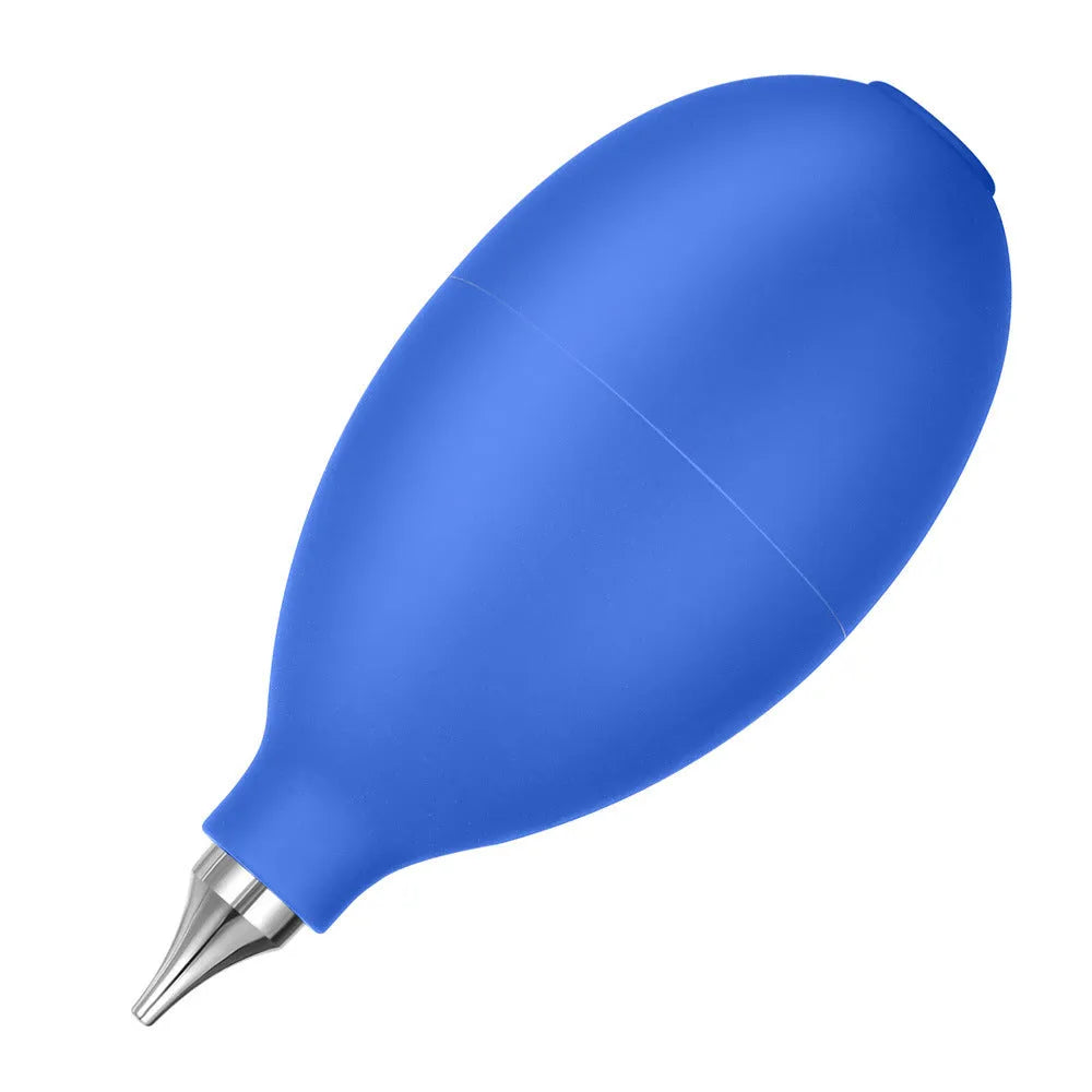 Blue and black rubber dust removal air blower cleaning tool for cameras and phones.