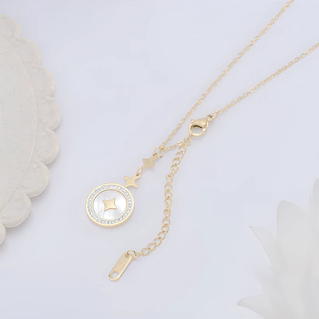 Titanium steel necklace with six-pointed star pendant on O-ring chain in gold finish