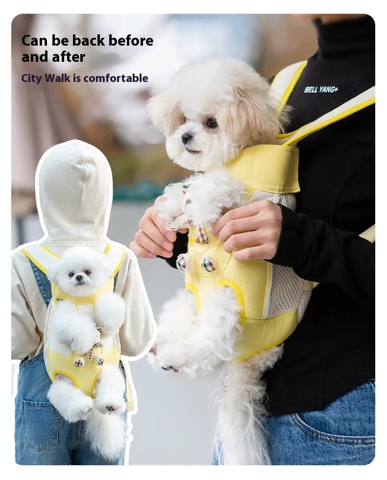 Cartoon Beka yellow bear design pet carrier bag in soft canvas with colourful stitching details