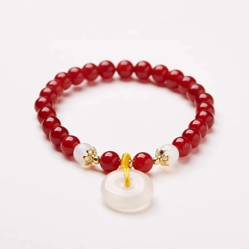 Handmade Chinese style natural jade and agate safety buckle bracelet with 6mm beads