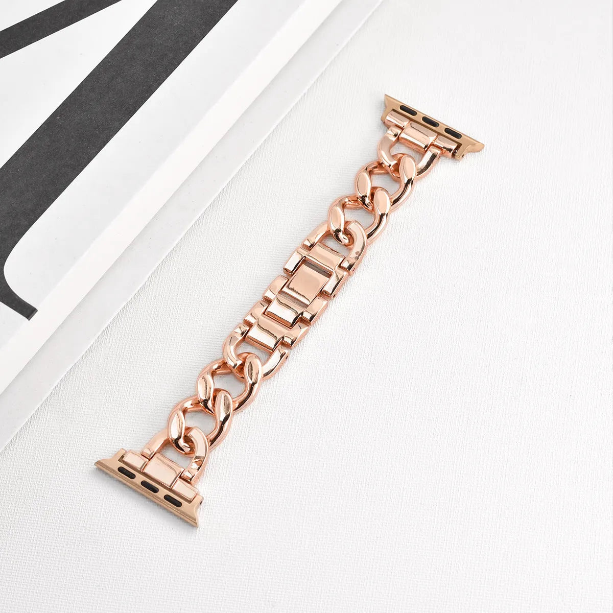 Denim chain design metal Apple Watch strap in multiple colour options showing lug connection