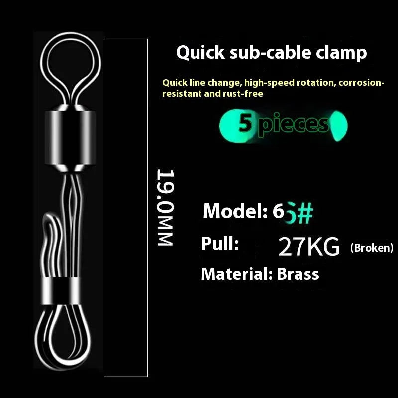 Brass fishing quick line change clamp with barrel swivel bearing and 8-word ring quick release