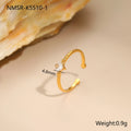 Open-ended stainless steel ring with geometric heart shape and inlaid zircon stones