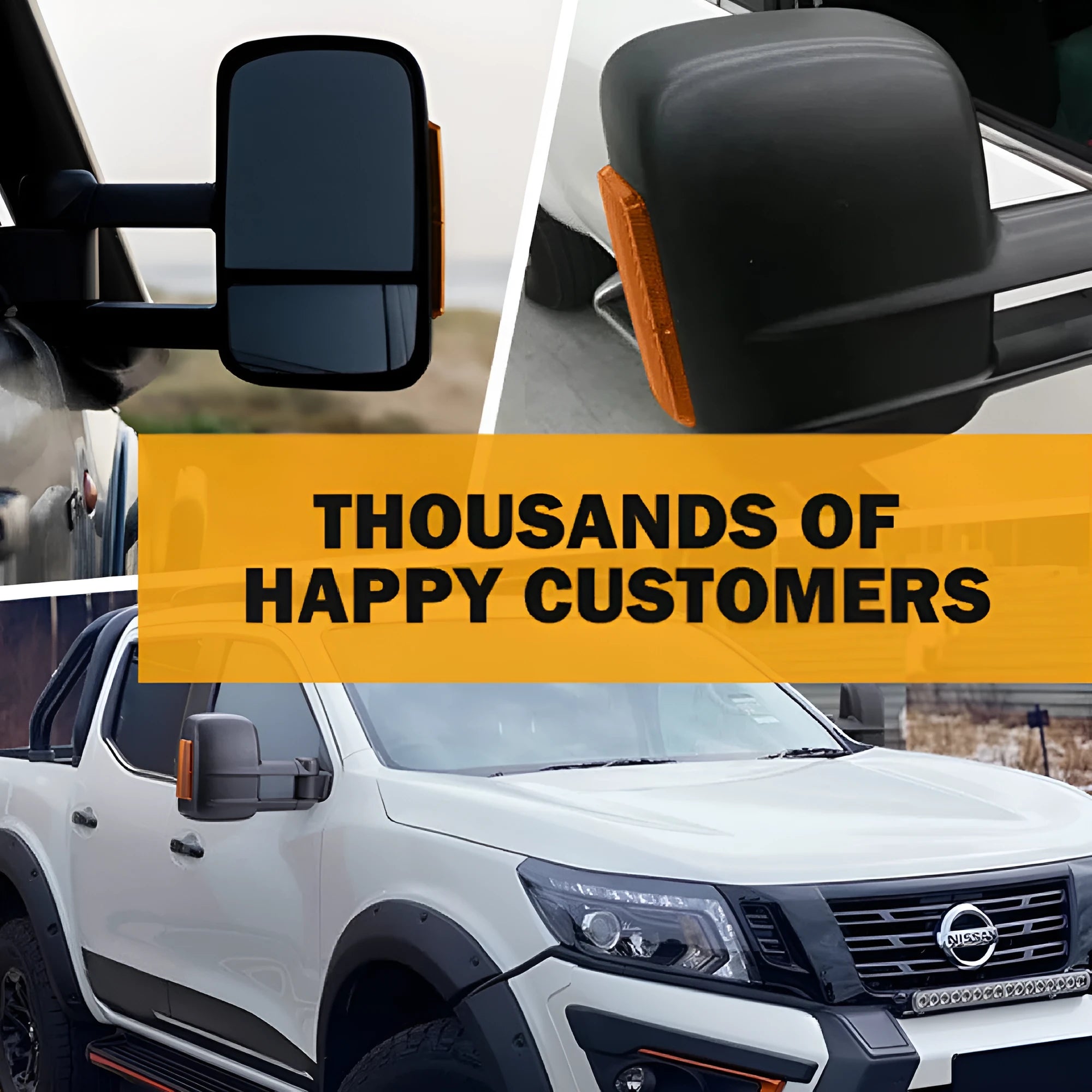 Black electric exterior rear vision mirrors with integrated turn signal indicators for Nissan NP300 D23