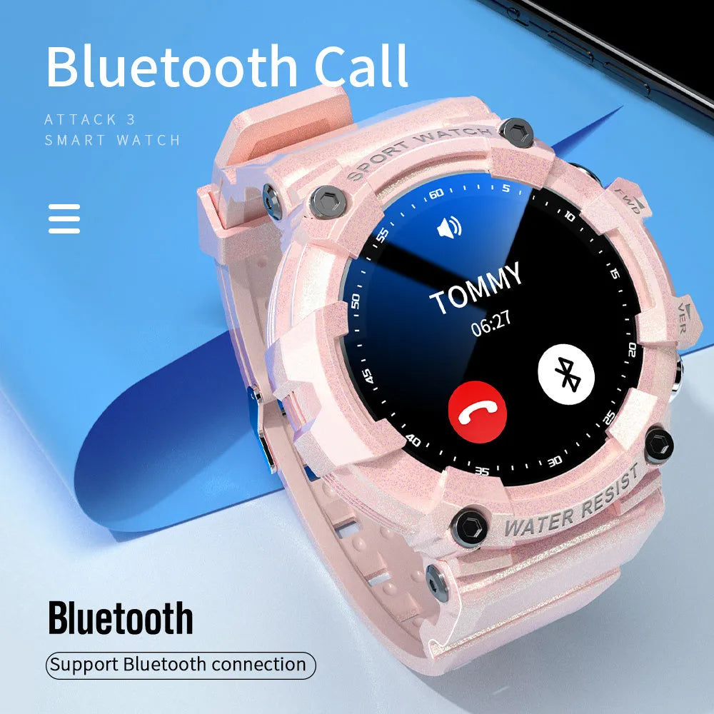 ATTACK 3 IP67 waterproof smartwatch in black with round colour screen and TPU strap on wrist