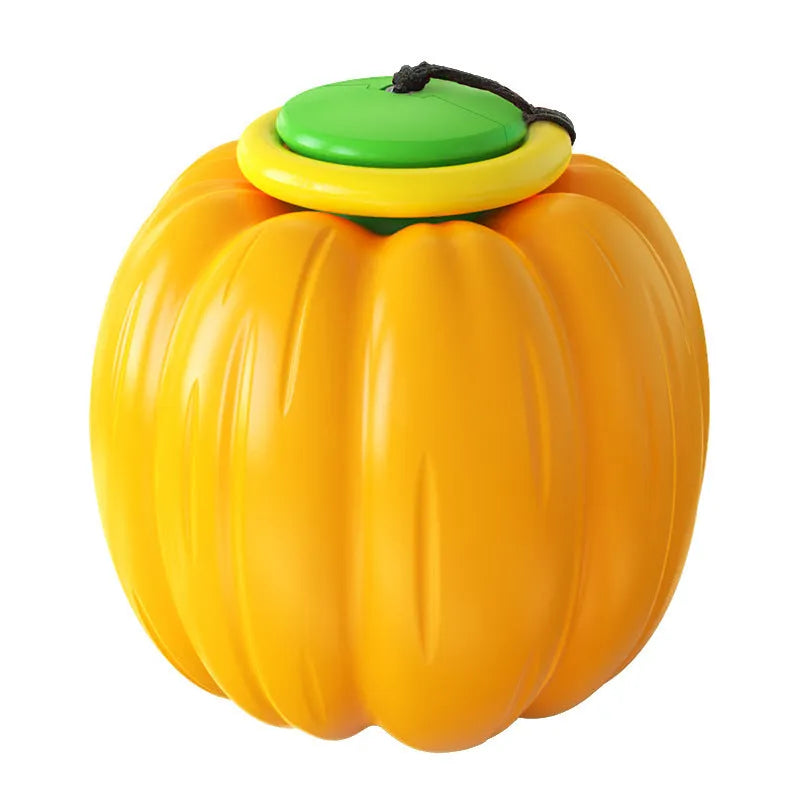 Pumpkin-shaped plastic dog chew toy with squeaker for small dogs in orange colour