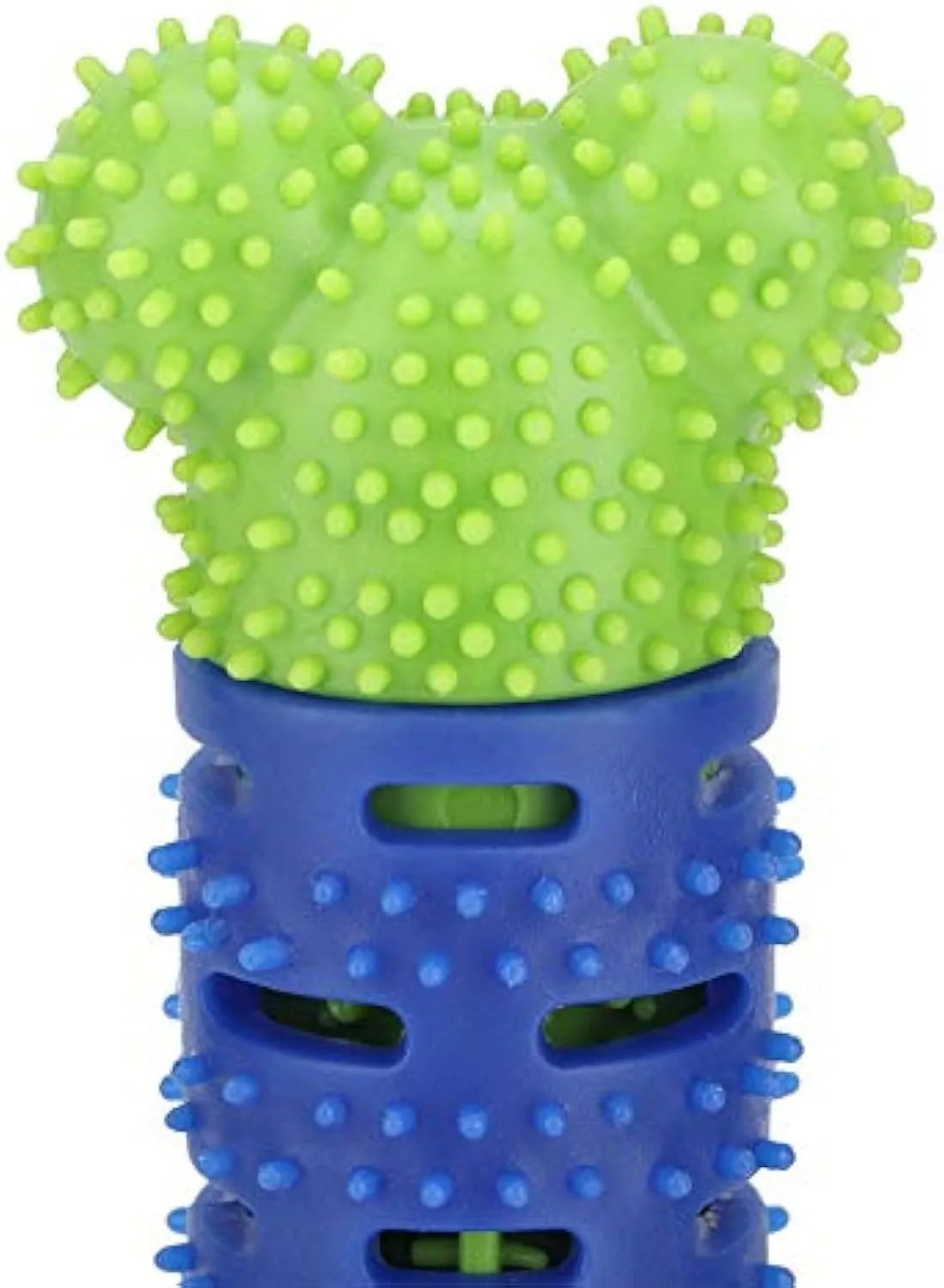 Blue silicone dog teeth cleaning stick with serrated brush head and gum massage nodules