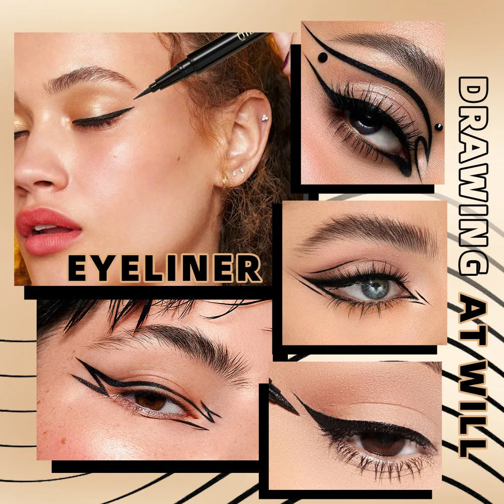 Black liquid eyeliner pen with felt-tip applicator for precise eye makeup application