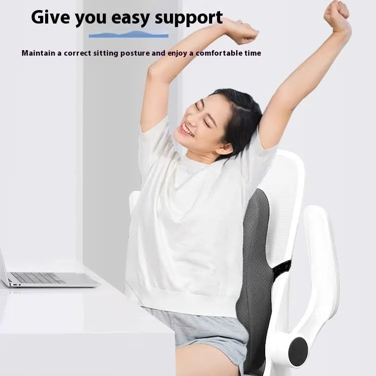 Grey lumbar support cushion measuring 40x40x8cm for office chairs