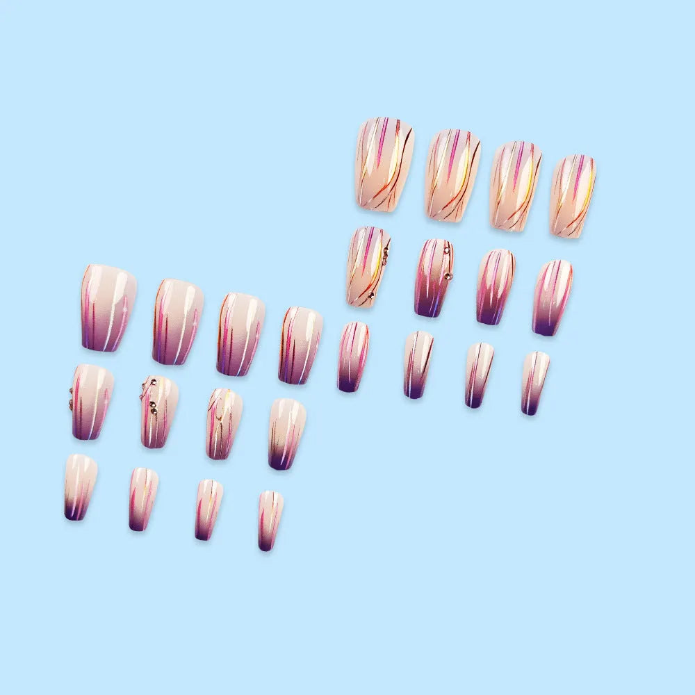 Magic purple gradient nail stickers with starry sky pattern and jelly glue bottle