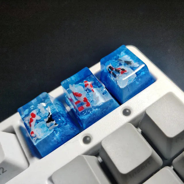 Resin keycap with koi fish and scenery print for Cherry MX mechanical keyboard