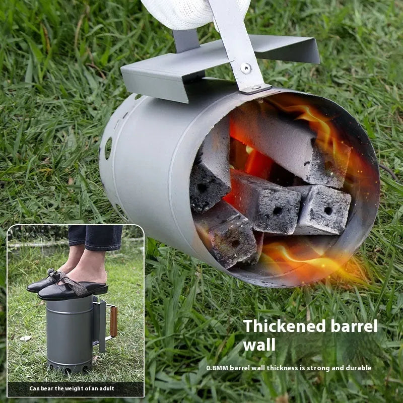Zinc-iron alloy charcoal fire starter with carbon bucket design for outdoor barbecues