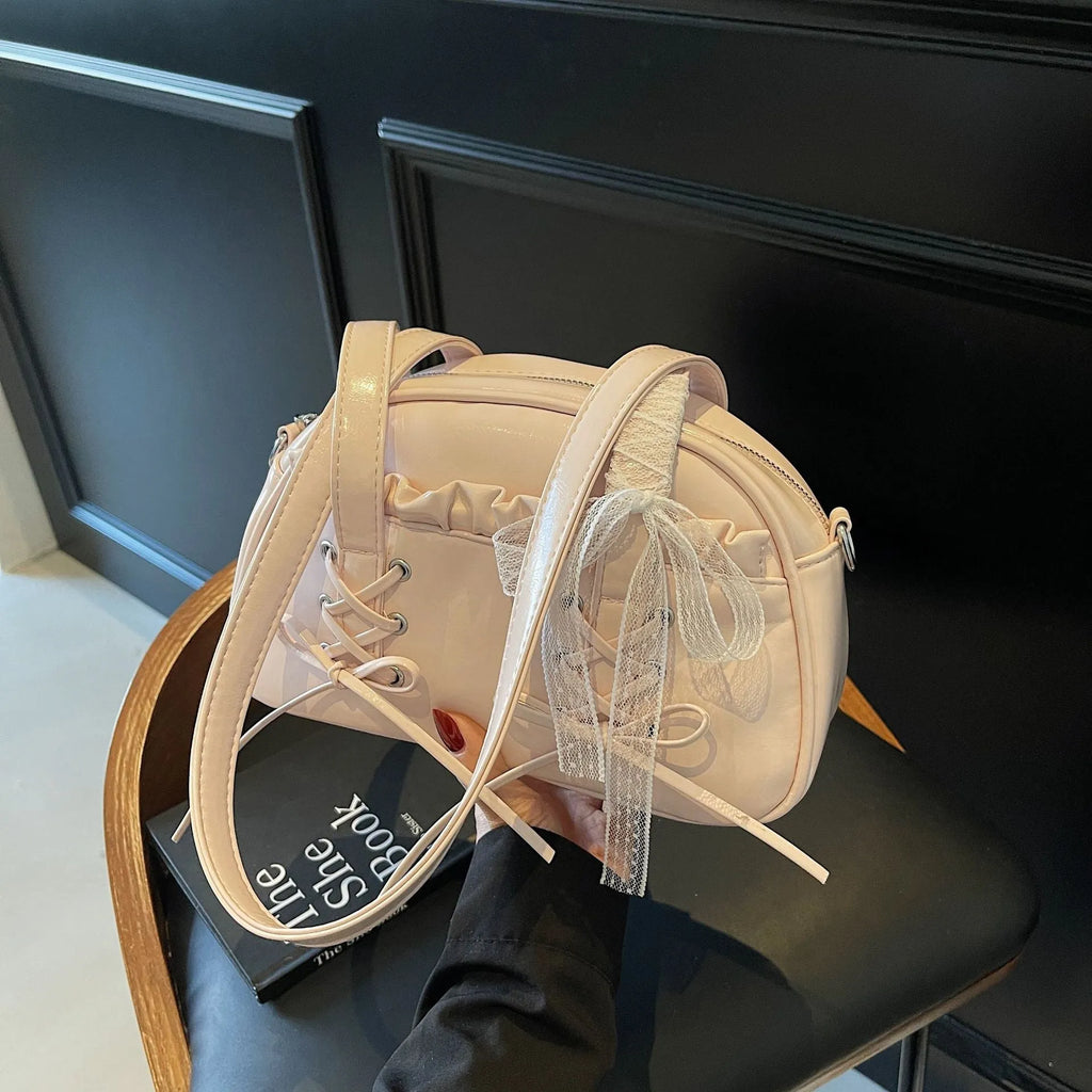 Women's bandage bow shoulder handbag in PU leather with mobile phone compartment