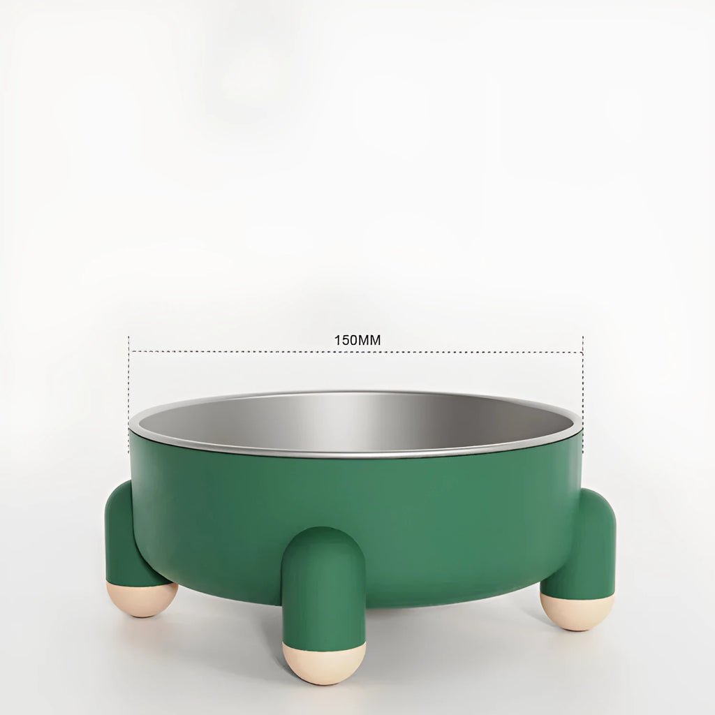 Green stainless steel pet bowl with a non-slip silicone ring and high foot for dogs and cats
