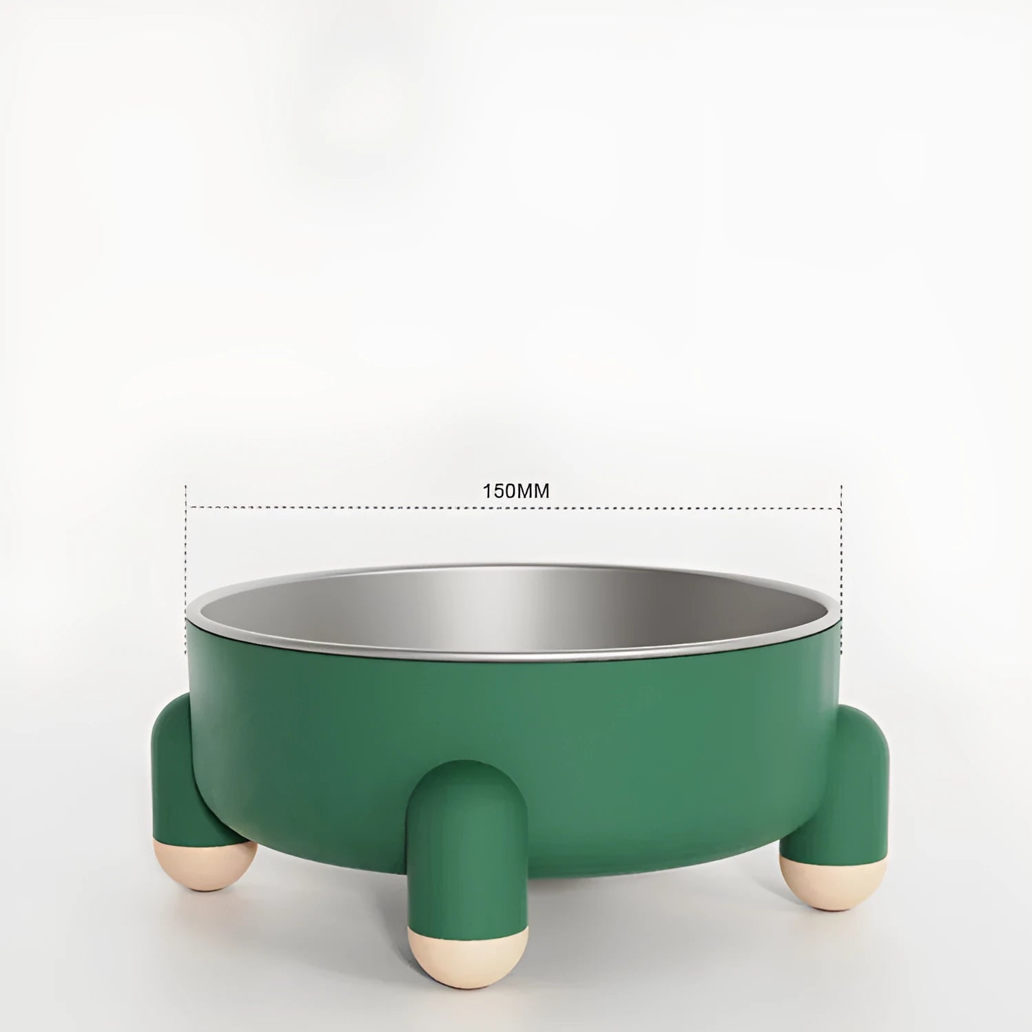 Green stainless steel pet bowl with a non-slip silicone ring and high foot for dogs and cats