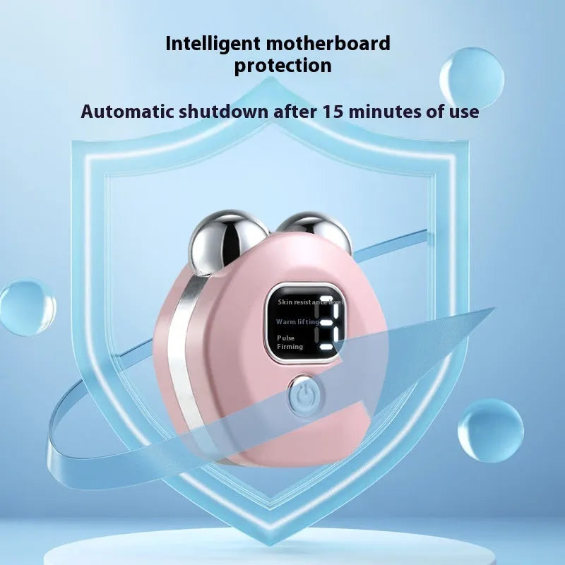 Portable white microcurrent facial massage instrument with dual rollers and charging cable