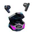 X15 wireless in-ear Bluetooth gaming headphones in black with charging case.