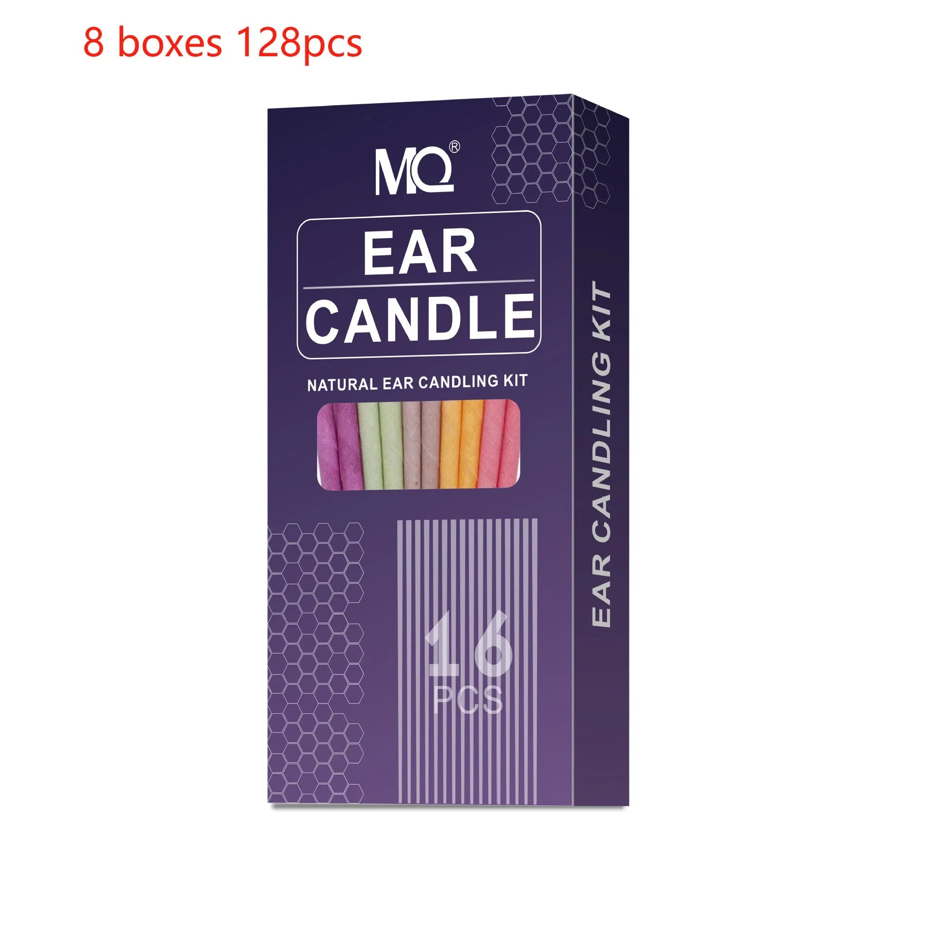 Ear candle health massage kit with 16 candles, 8 boards and 16 swabs in assorted colours
