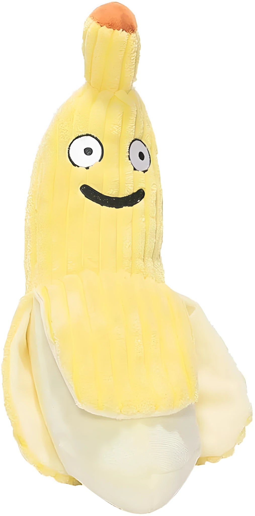 Yellow banana-shaped cat toy with soft plush fabric and crinkle paper inside