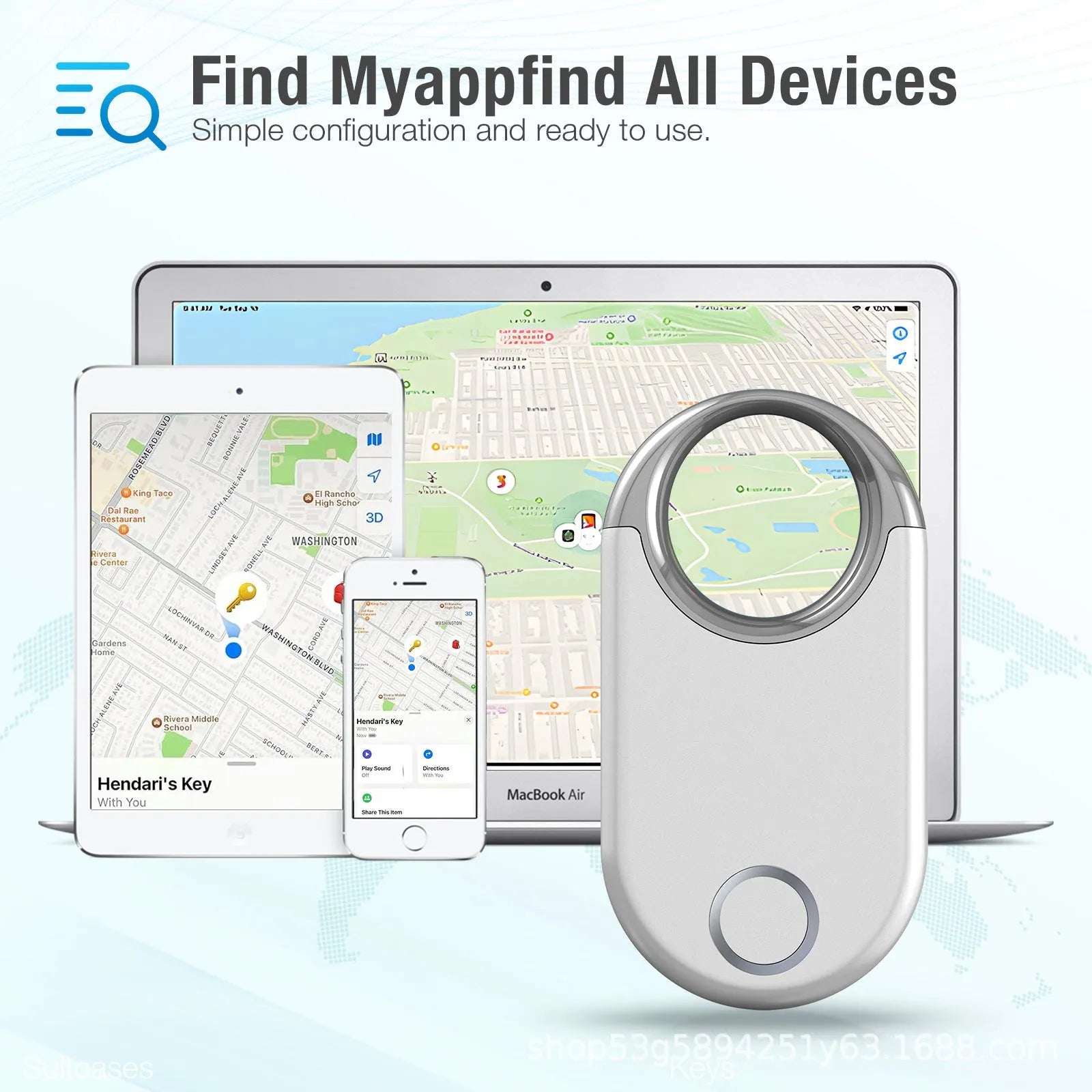 GPS anti-loss tracking device in black or white colour showing compact 55.1mm x 29.3mm x 6.6mm dimensions