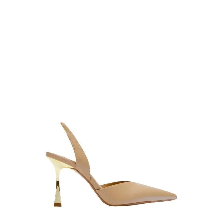 Korean style women's pointed toe high heels in patent leather with shallow mouth design in black and apricot colours