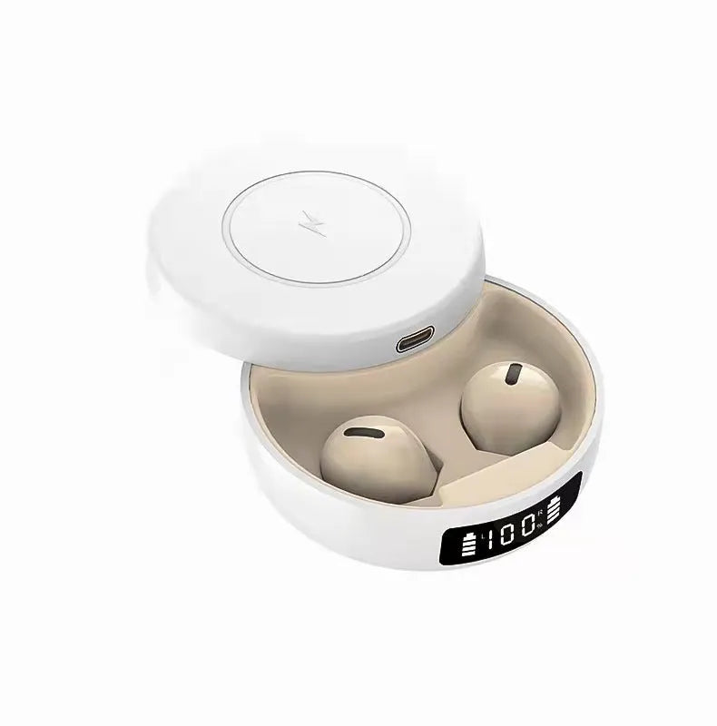 Mini semi-in-ear wireless headphones with charging case in black, colour or white