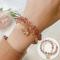 Retro women's crystal hair bracelet with 521 colour hair crystal and strawberry quartz stones