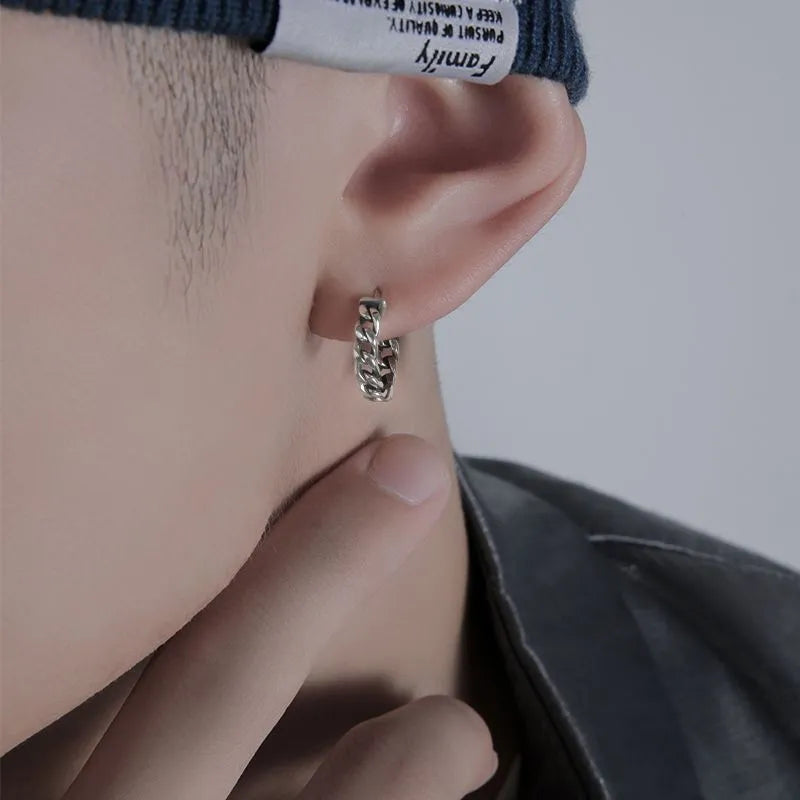 Men's copper geometric earrings in hip hop style showing 10mm and 14mm size options