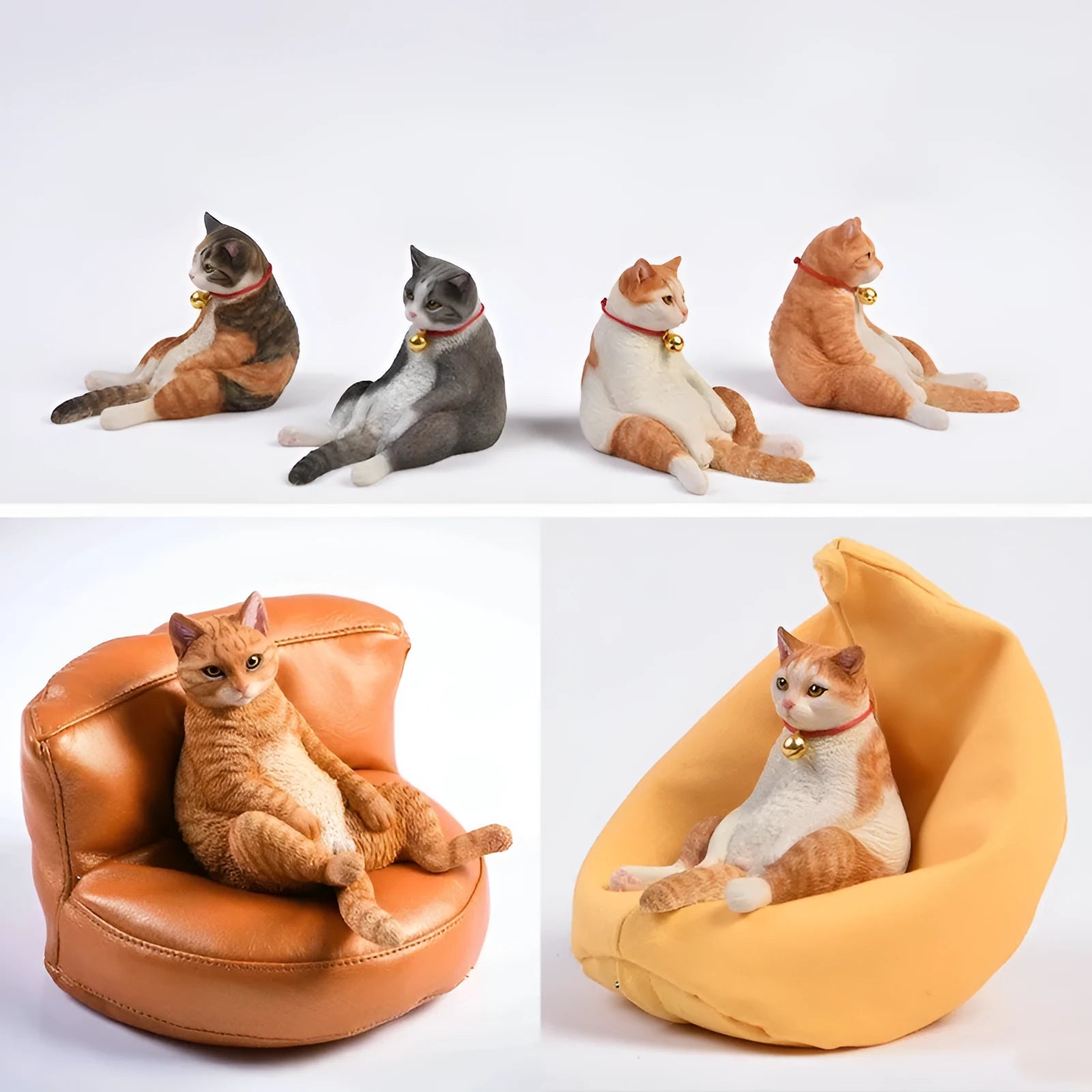 Lazy cat figurine with fabric sofa car dashboard ornament, 7.5cm high