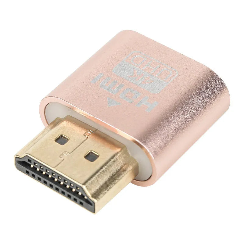 Compact graphics card virtual display spoof with HDMI interface, shown in gold finish, measuring 26.5mm in length.