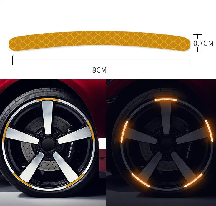 Pack of 20 arc-shaped reflective PVC stickers for car wheel hubs in various colour options