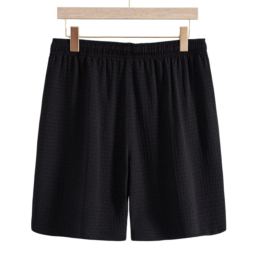 Men's loose fit cotton blend shirt and shorts suit in black or white for summer casual wear
