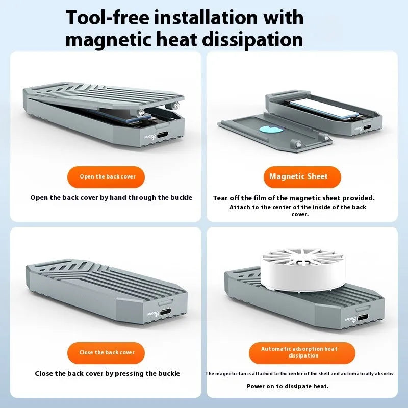 Aluminium alloy Thunderbolt 4 external SSD case for M.2 drives in grey or silver, showing slim 50mm profile.