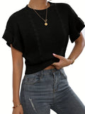 Knitted pullover sweater with ruffled short sleeves in Japanese Korean casual style