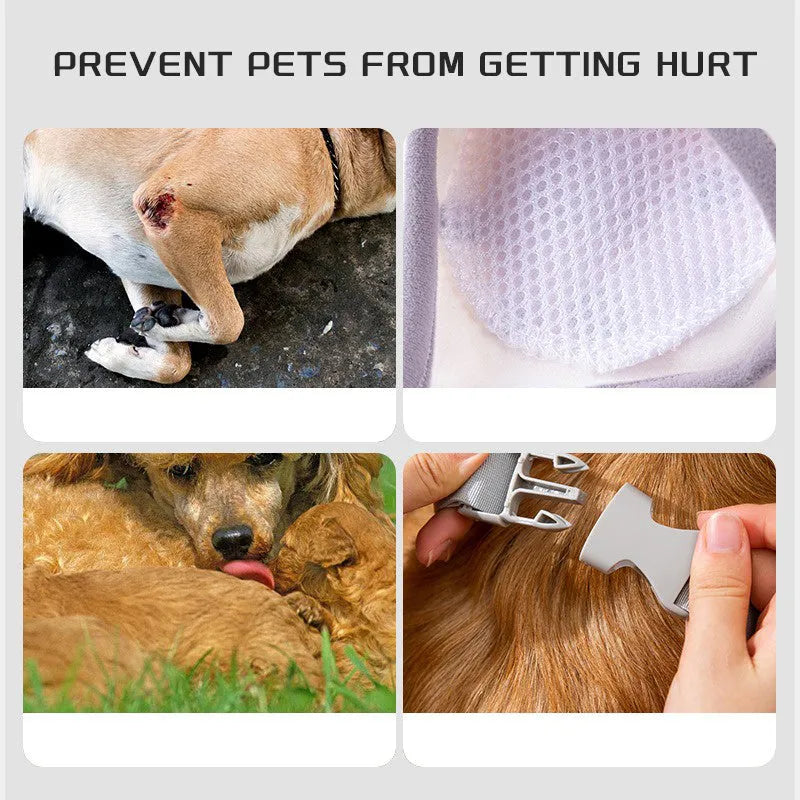 Blue dog knee protector pad with extra-thick elbow padding and adjustable buckle, shown with matching scarf accessory