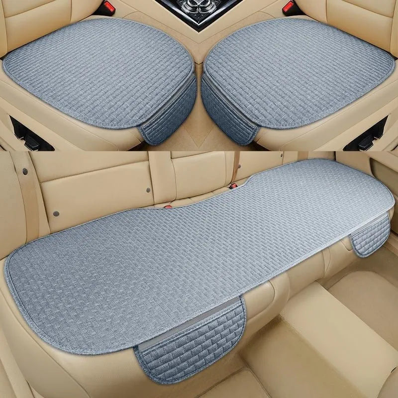 Linen plaid car seat cushion set shown in charm coffee colour on a car seat