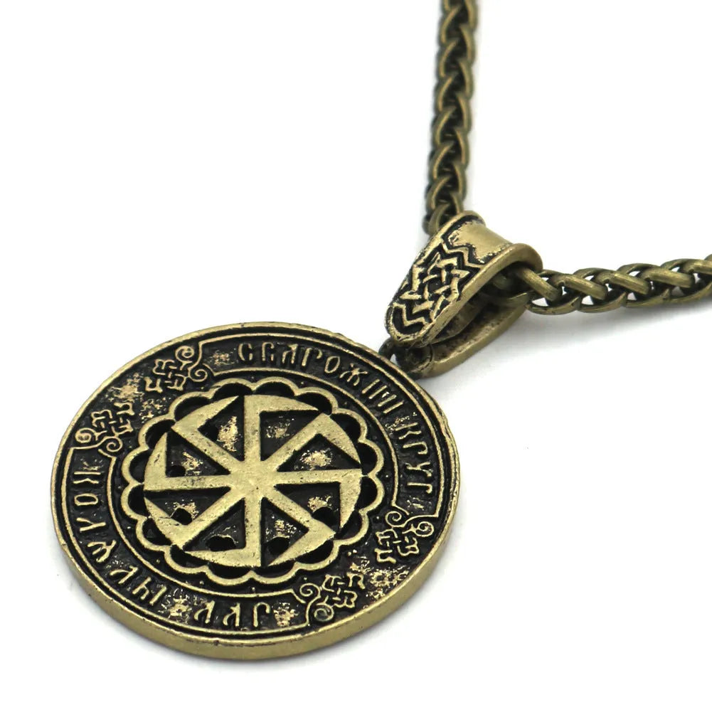 Lunavin ODing alloy pendant necklace with antique silver finish on a leather rope and a separate snake bones chain.