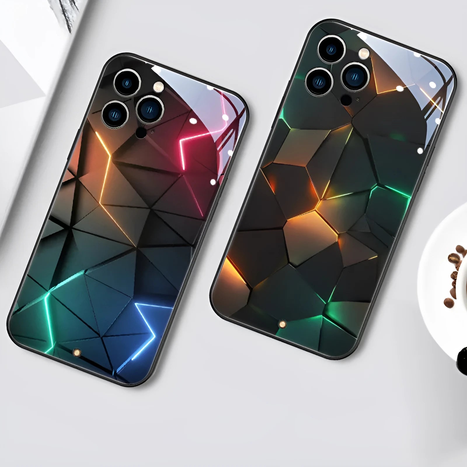 Xpress 14 tempered glass mobile phone case with light-up notification feature for iPhone.