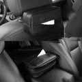 Black PU leather hanging storage box for car documents with dimensions 23cm by 13cm.