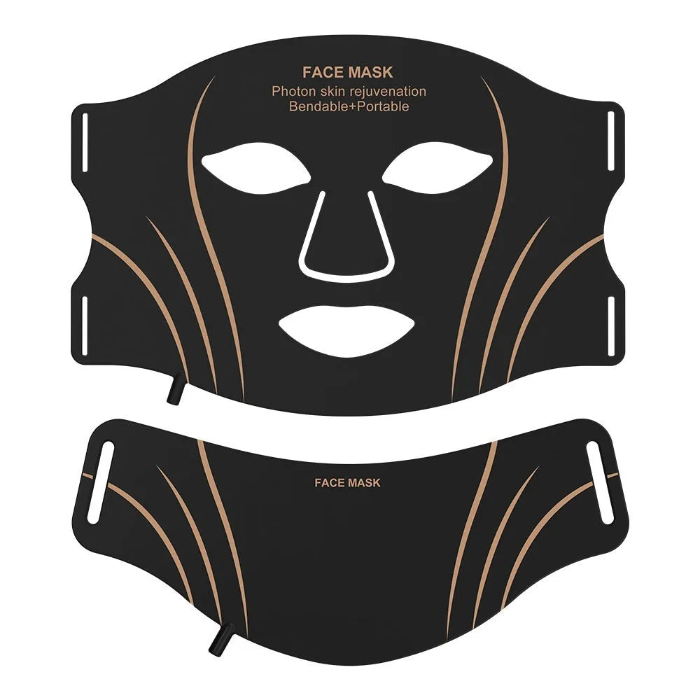 Black gold silicone LED facial beauty mask with headband and touch screen controls