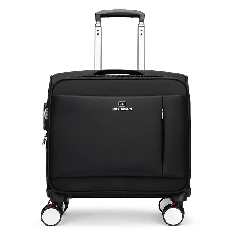 18 inch black Oxford cloth business suitcase with telescopic handle and universal wheels